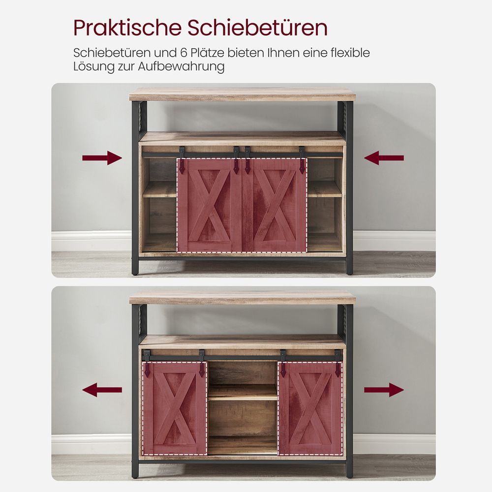 Dressoir met Schuifdeuren - Kast 100 cm breed - Vintage Bruin & Zwart