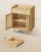 Dressoir - Stijlvolle Opbergkast met Rotan & Massief Houten Poten