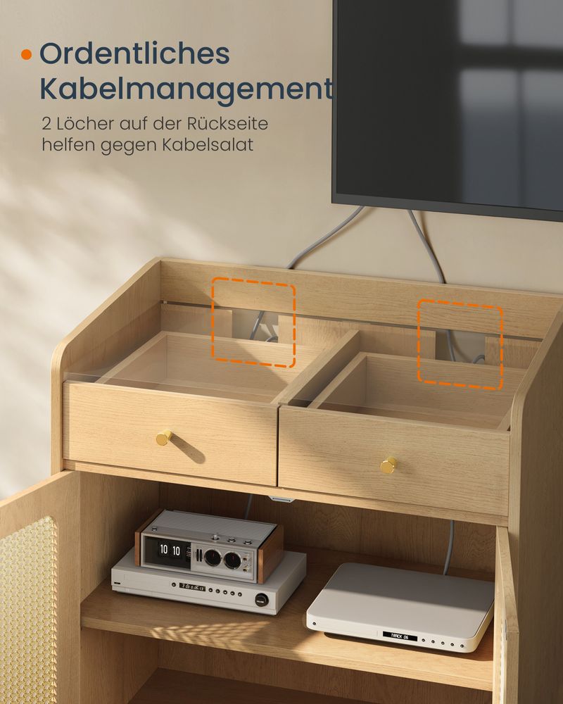 Dressoir - Stijlvolle Opbergkast met Rotan & Massief Houten Poten