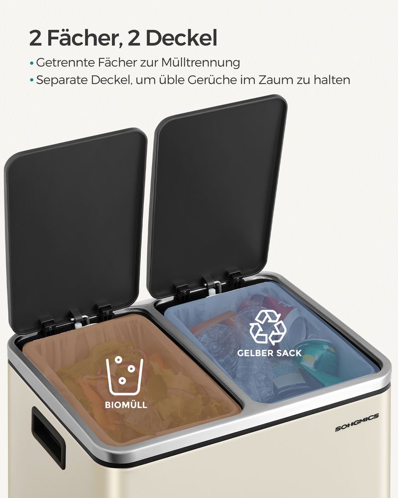 Dubbele Pedaalemmer 2 x 15 L – Afvalscheiding met Softclose – RVS Prullenbak met Binnenemmers