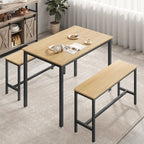Eettafelset – Eettafel 110 cm + 2 Bankjes – Industrieel Hout & Metaal – Ruimtebesparende Keukenset