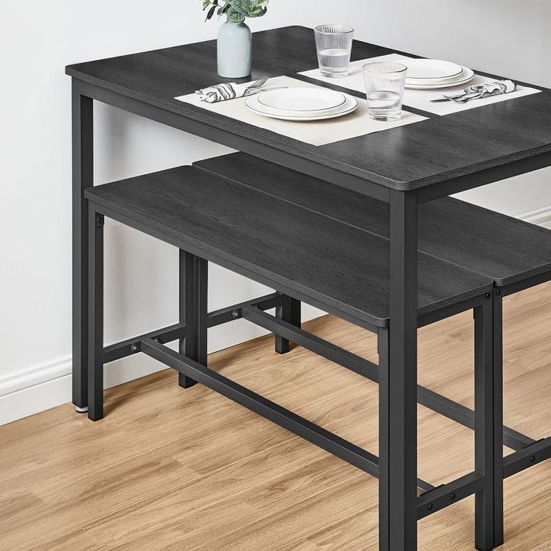 Eettafelset – Eettafel 110 cm + 2 Bankjes – Industrieel Hout & Metaal – Ruimtebesparende Keukenset
