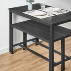 Eettafelset – Eettafel 110 cm + 2 Bankjes – Industrieel Hout & Metaal – Ruimtebesparende Keukenset