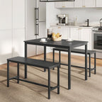 Eettafelset – Eettafel 110 cm + 2 Bankjes – Industrieel Hout & Metaal – Ruimtebesparende Keukenset