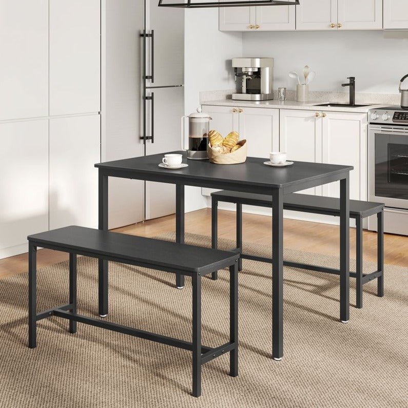 Eettafelset – Eettafel 110 cm + 2 Bankjes – Industrieel Hout & Metaal – Ruimtebesparende Keukenset