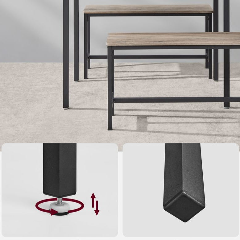 Eettafelset – Eettafel 110 cm + 2 Bankjes – Industrieel Hout & Metaal – Ruimtebesparende Keukenset