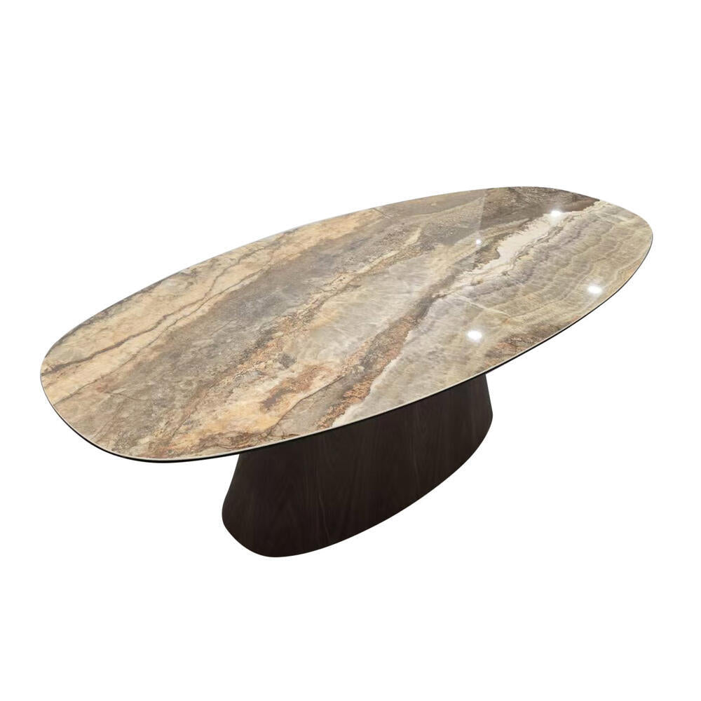 Danish Eettafel – Keramiek Onyx / Walnootfineer – 220 x 100 x 76 cm – Modern Design – Tijdloze Harmonie