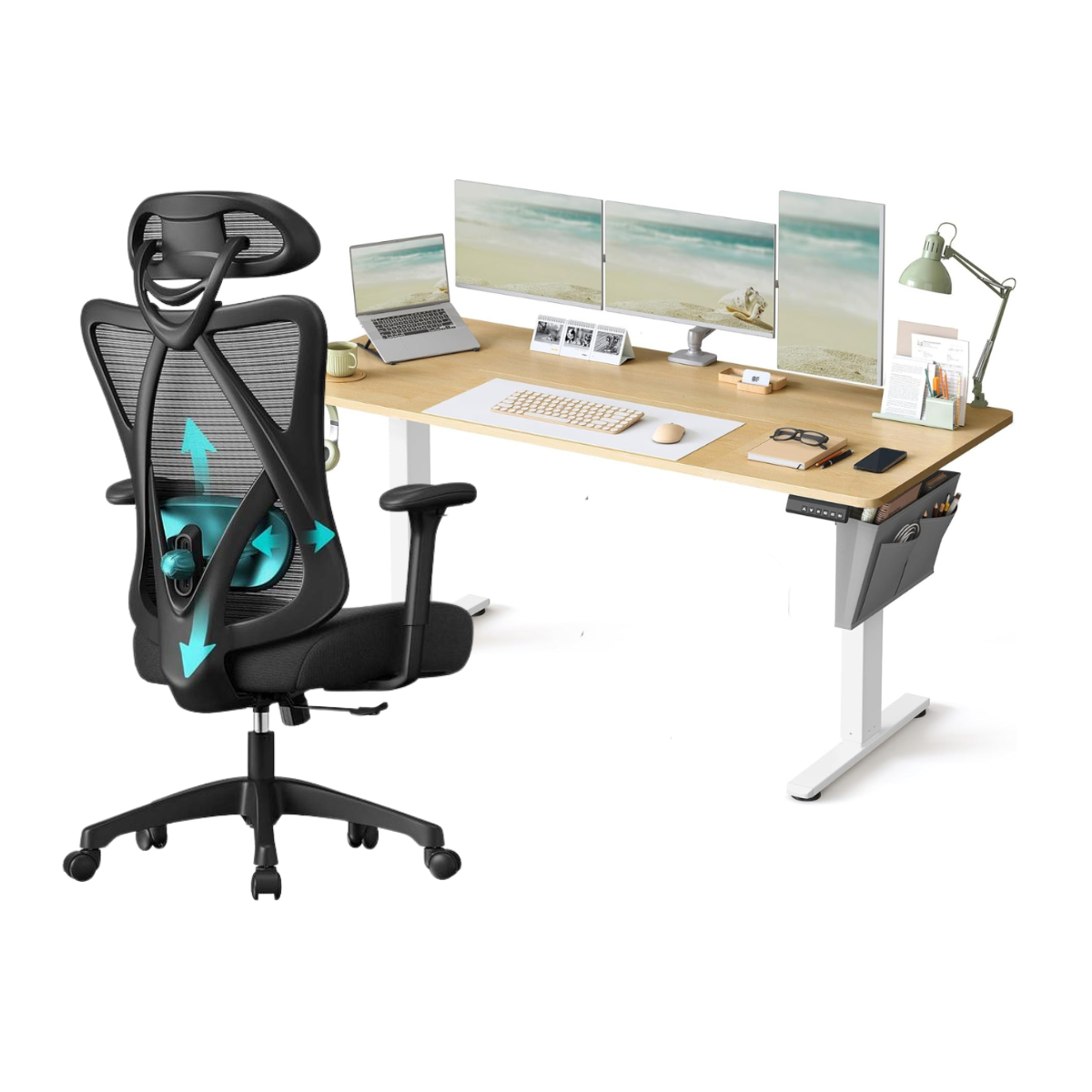 Zit Sta Bureau Elektrisch + Ergonomische Bureaustoel – Complete Werkplekset – USB-C Snellader