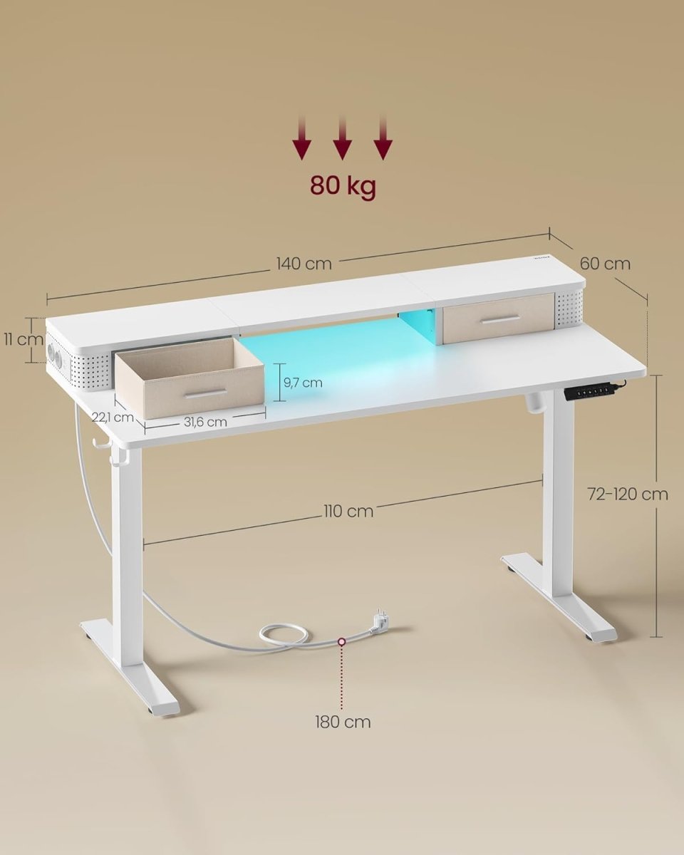 Zit Sta Bureau Elektrisch met LED – Gamebureau – Stopcontact & USB