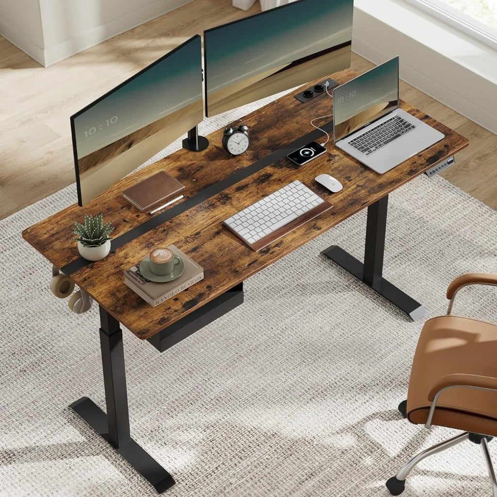 Zit Sta Bureau Elektrisch – Met Stopcontact – Geheugenfunctie – Lade en Haken