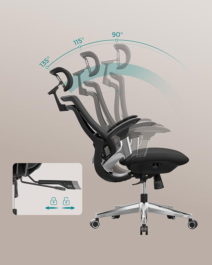 Ergonomische Bureaustoel Ergo Elite 2.0 – Compleet Verstelbaar – 6-delige TPR-Lendensteun – Tot 150 kg