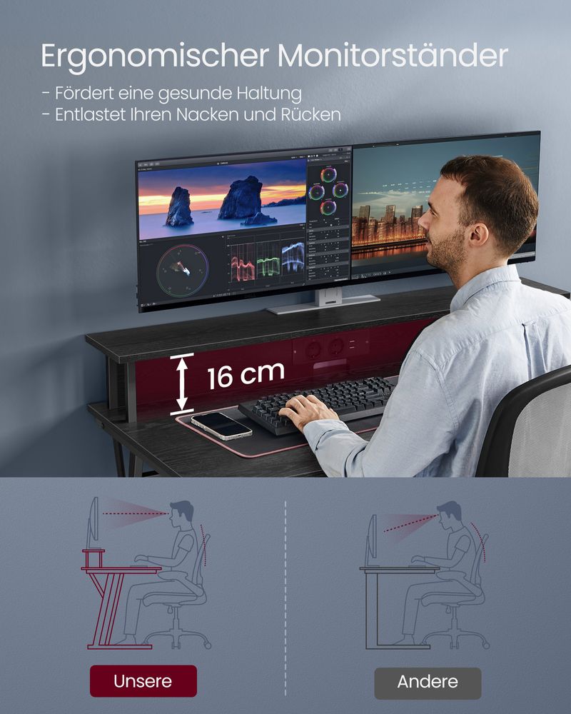 Gamebureau met LED - Gaming Tafel met Stopcontact en USB-aansluiting