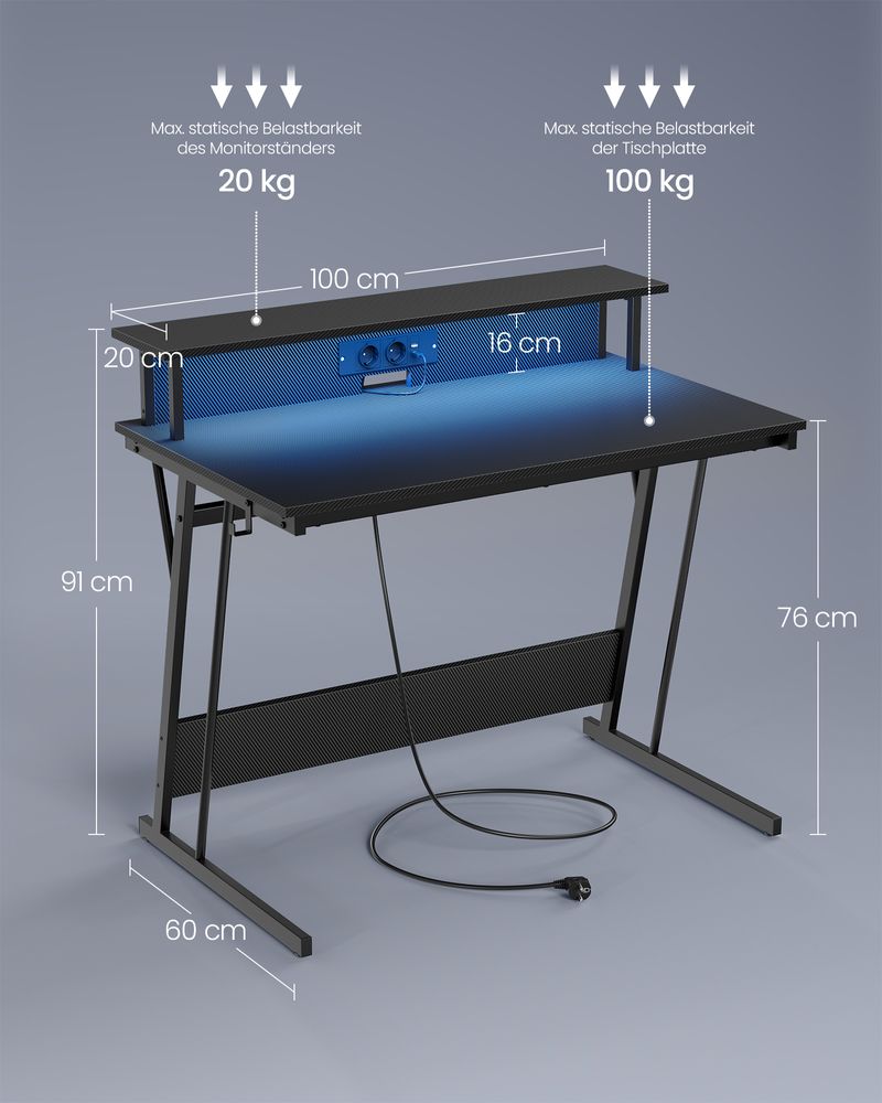 Gamebureau met LED - Gaming Tafel met Stopcontact en USB-aansluiting