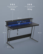 Gamebureau met LED - Gaming Tafel met Stopcontact en USB-aansluiting