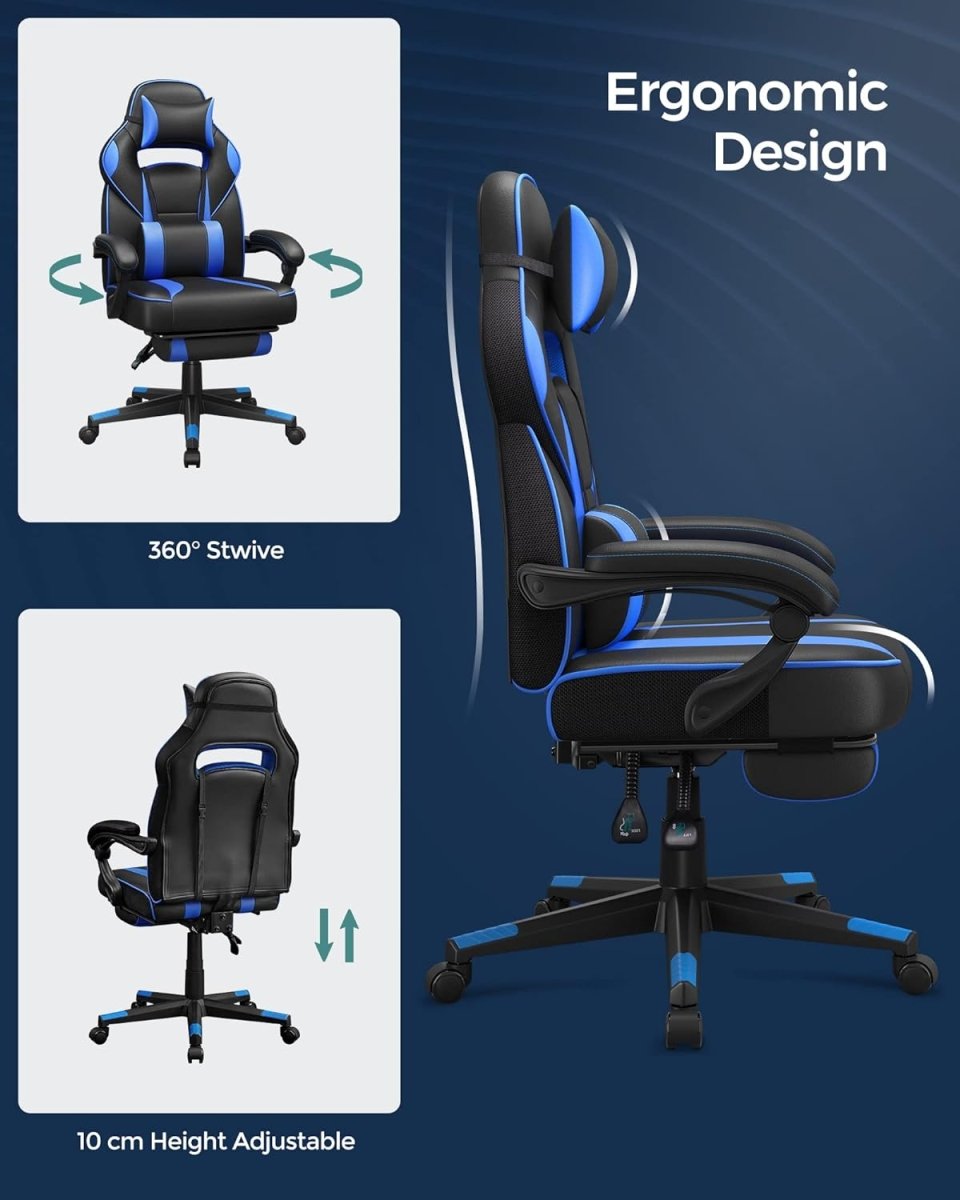 Gamestoel Ergonomisch – Met Hoofdkussen en Voetensteun – Verstelbaar