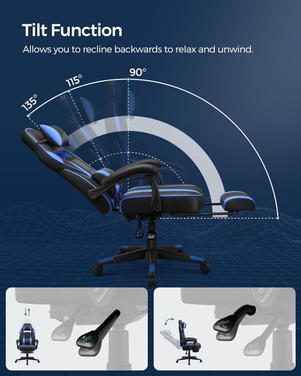 Gamestoel Ergonomisch – Met Hoofdkussen en Voetensteun – Verstelbaar