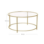 Ronde Salontafel Goud met Glazen Blad – Gehard Glas – Modern Retro Bijzettafel voor Woonkamer
