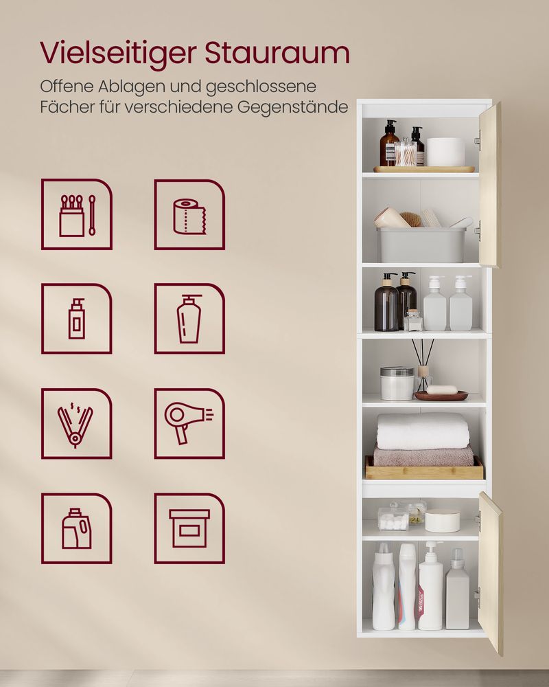 Hangende Badkamerkast – Wit & Natuurlijk Beige – 30 x 40 x 160 cm