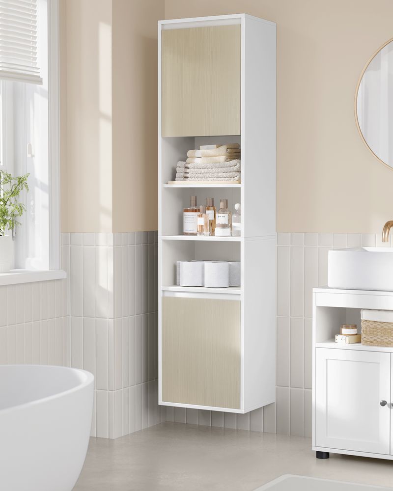 Hangende Badkamerkast – Wit & Natuurlijk Beige – 30 x 40 x 160 cm
