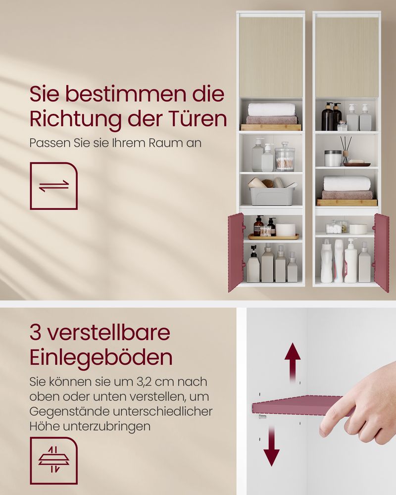 Hangende Badkamerkast – Wit & Natuurlijk Beige – 30 x 40 x 160 cm