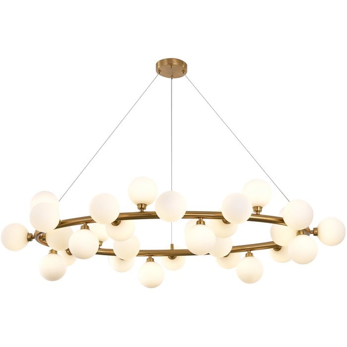 Hanglamp met Witte Glazen Kelken – Moderne Designlamp – Gouden Messing Frame