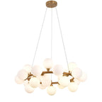 Hanglamp met Witte Glazen Kelken – Moderne Designlamp – Gouden Messing Frame