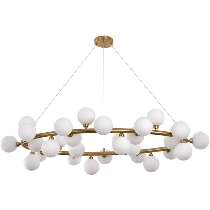 Hanglamp met Witte Glazen Kelken – Moderne Designlamp – Gouden Messing Frame