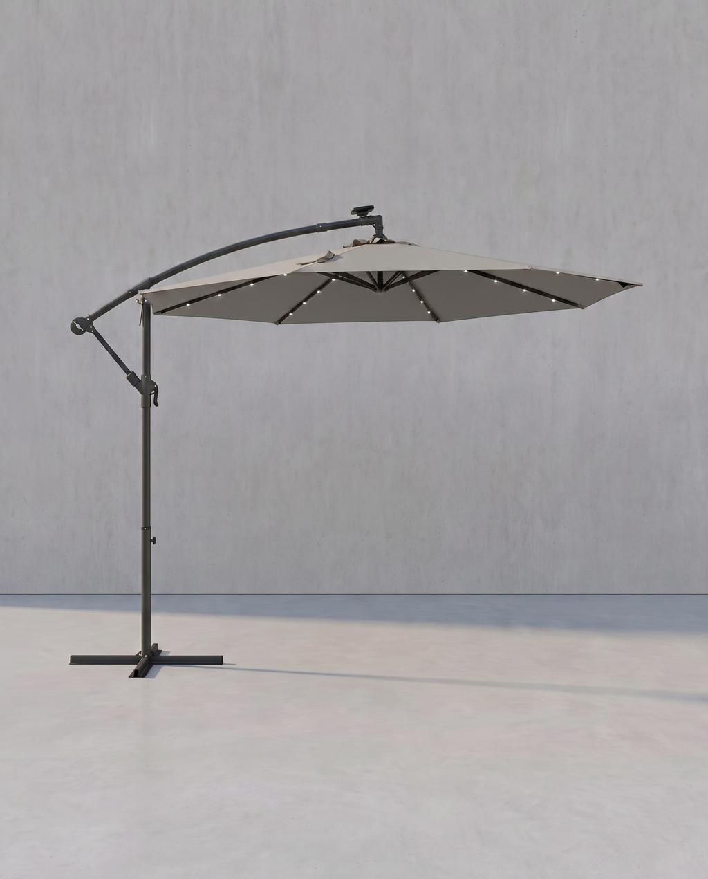 Parasol Met LED Solarverlichting – Met Standaard – UPF 50+ – Met Zwenkel – Voor Balkon En Tuin