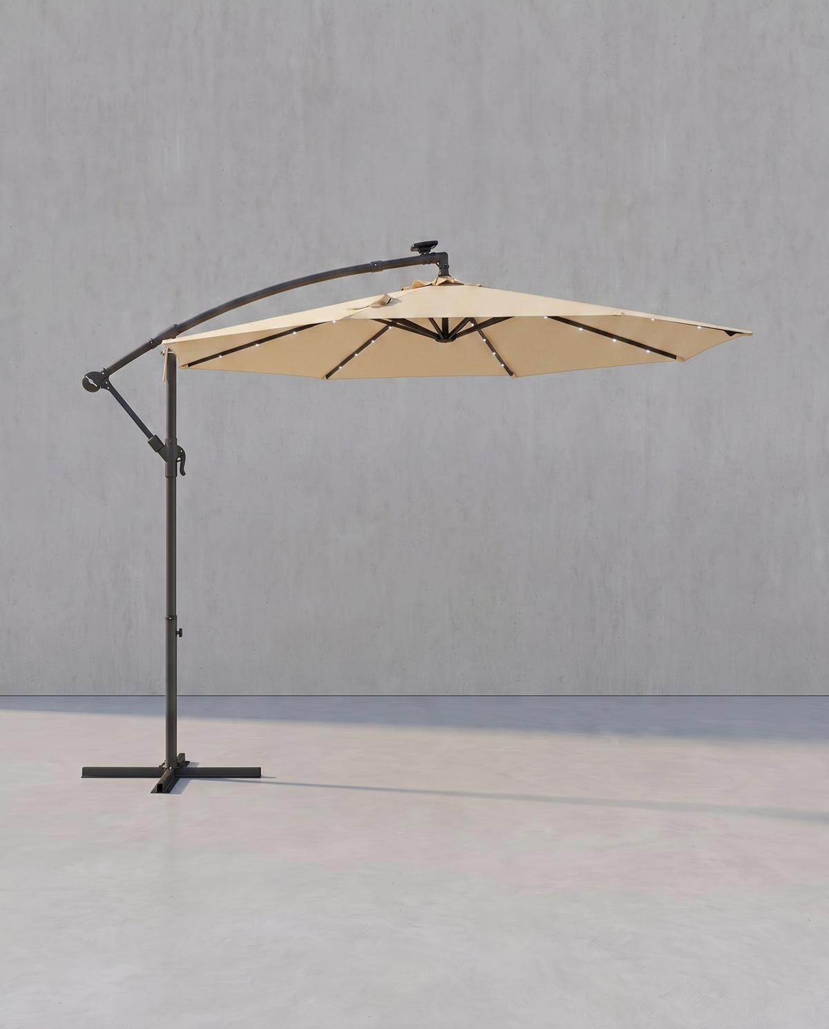 Parasol Met LED Solarverlichting – Met Standaard – UPF 50+ – Met Zwenkel – Voor Balkon En Tuin