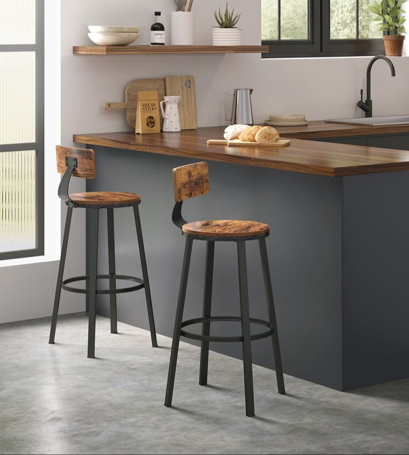 Industriële Barstoelen - Set van 2 - Vintage Houten Zitvlak