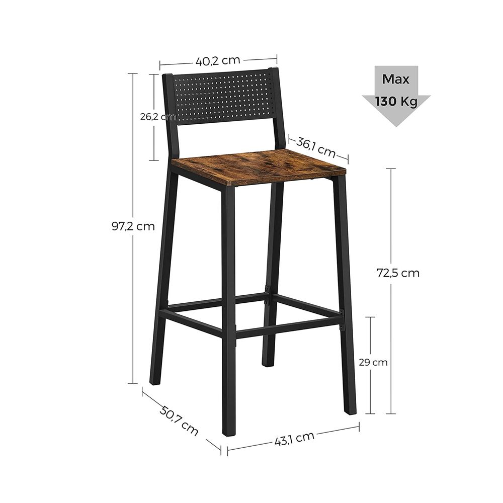 Industriële Barstoelen Set van 2 - Vintage Houtlook - Met Rugleuning