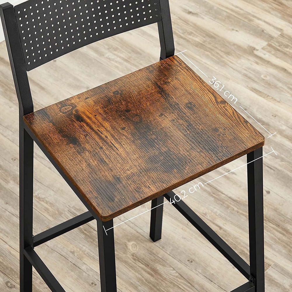 Industriële Barstoelen Set van 2 - Vintage Houtlook - Met Rugleuning