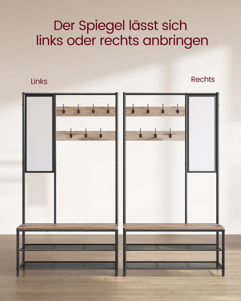 Kapstok met Schoenenrek en Spiegel – 4-in-1 Halmeubel