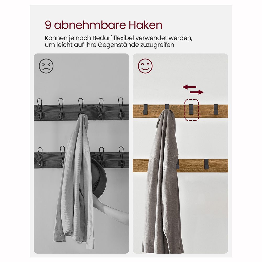 Kapstok met Schoenenrek & Zitbank – Industrieel Hout & Metaal – 9 Haken + Kledingroede – Halmeubel