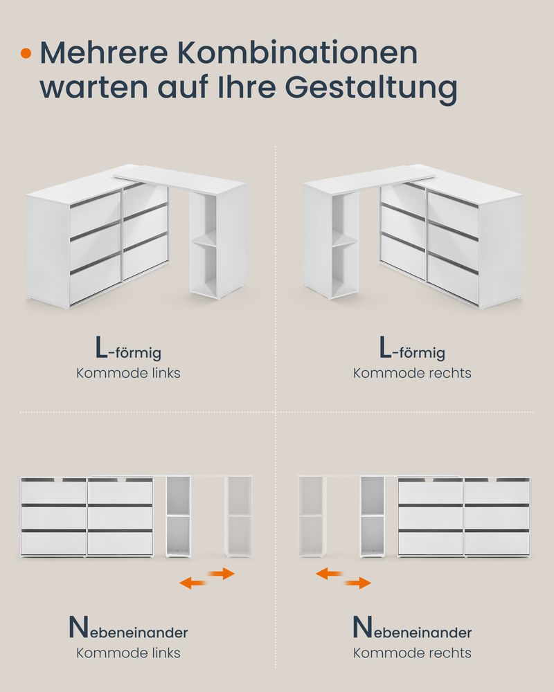 Kaptafel met 6 Laden - Verstelbare Kast - L-vorm
