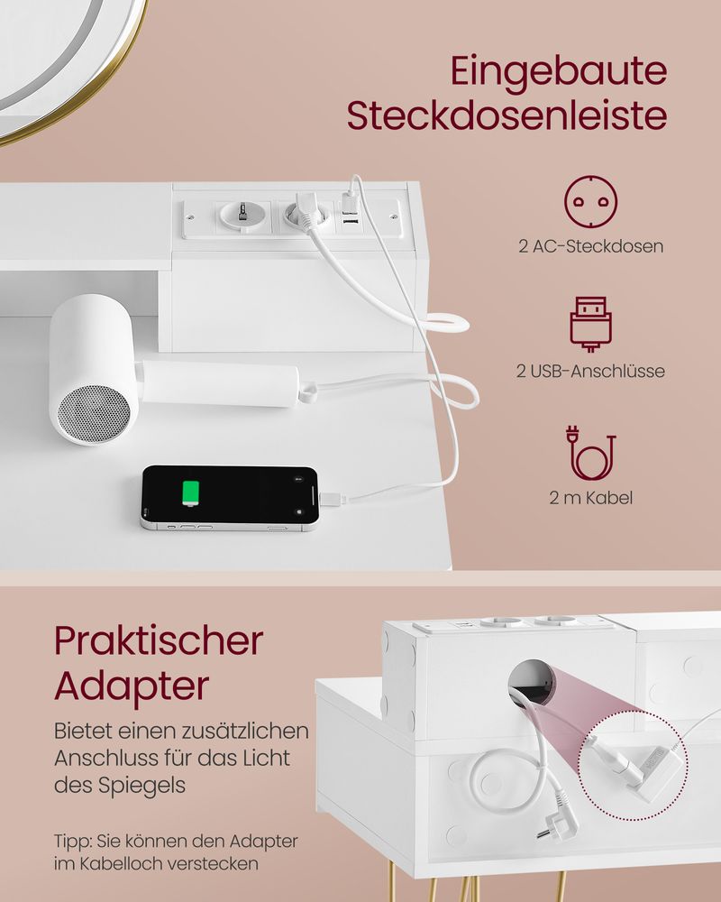 Kaptafel met Kruk - LED Verlichte Spiegel - Luxe Make-up Tafel