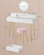 Kaptafel met Kruk - LED Verlichte Spiegel - Luxe Make-up Tafel
