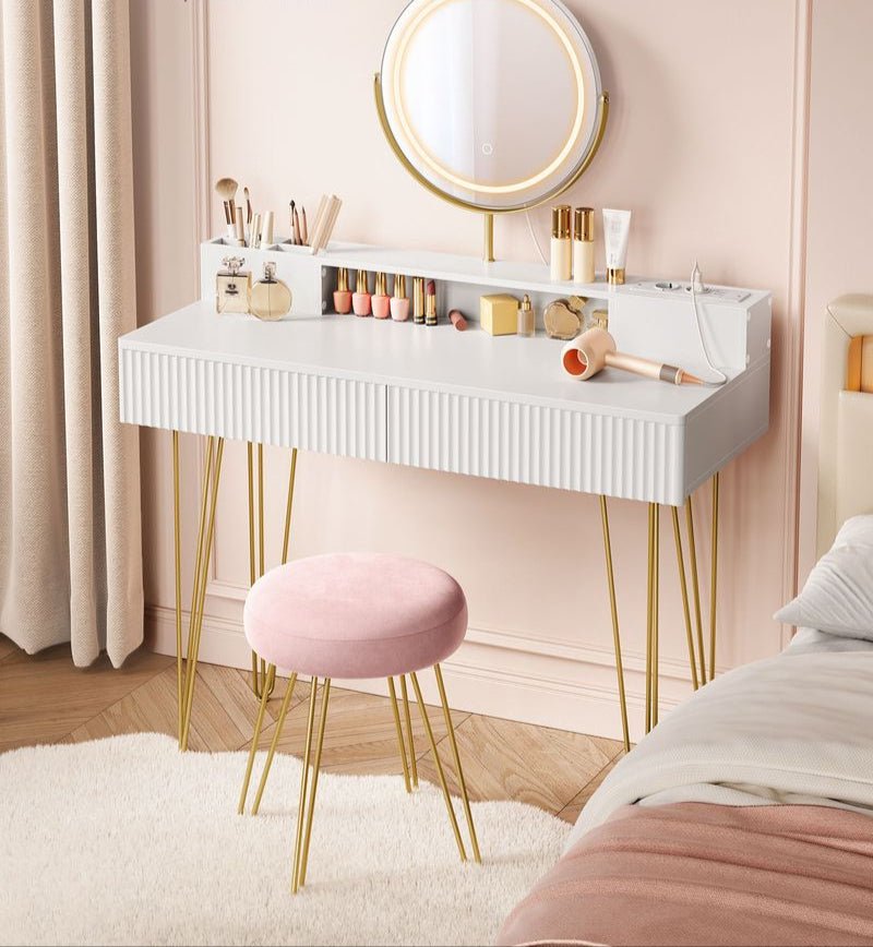 Kaptafel met Kruk - LED Verlichte Spiegel - Luxe Make-up Tafel