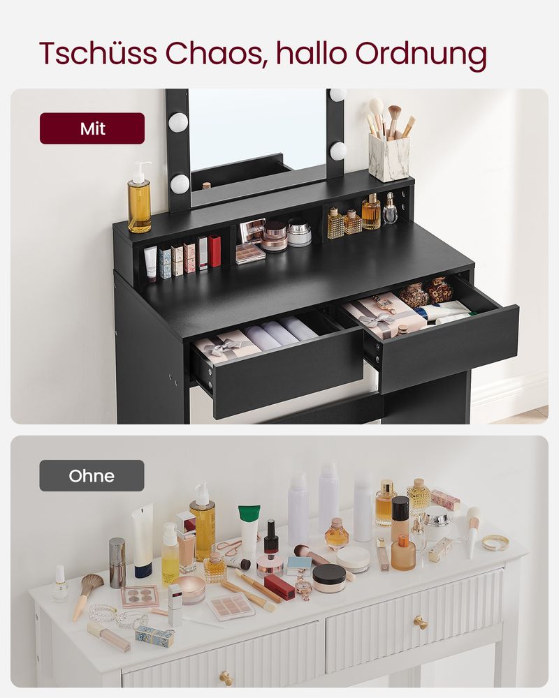 Kaptafel met Verlichting - Make-up tafel - Kaptafel met Lade en Spiegel