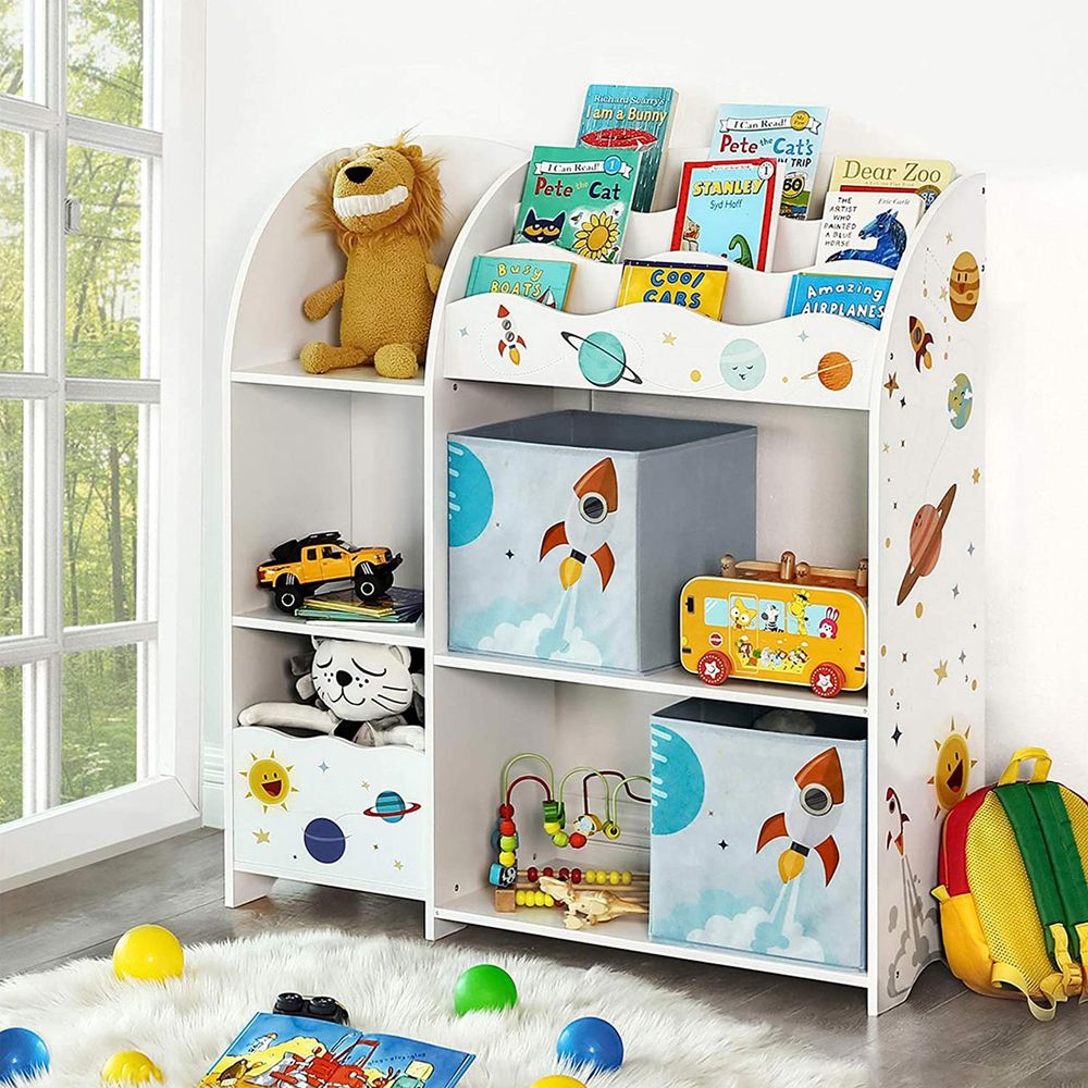 Kast voor Kinderkamer met 3 Planken en Stoffen Lades
