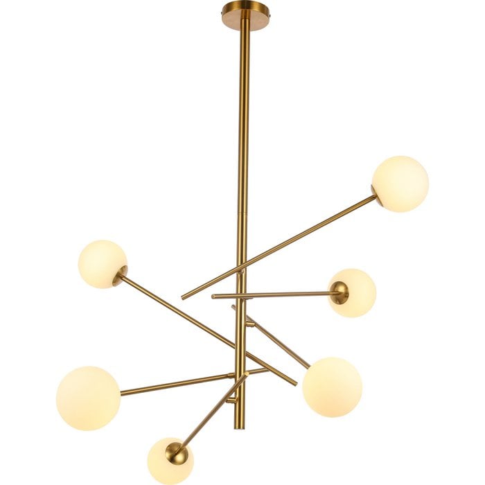 Kroonluchter met Witte Glazen Kelken – Moderne Designlamp – Gouden Messing Frame