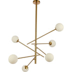 Kroonluchter met Witte Glazen Kelken – Moderne Designlamp – Gouden Messing Frame
