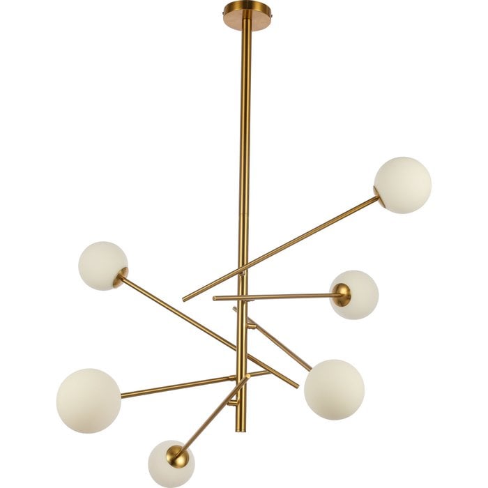 Kroonluchter met Witte Glazen Kelken – Moderne Designlamp – Gouden Messing Frame