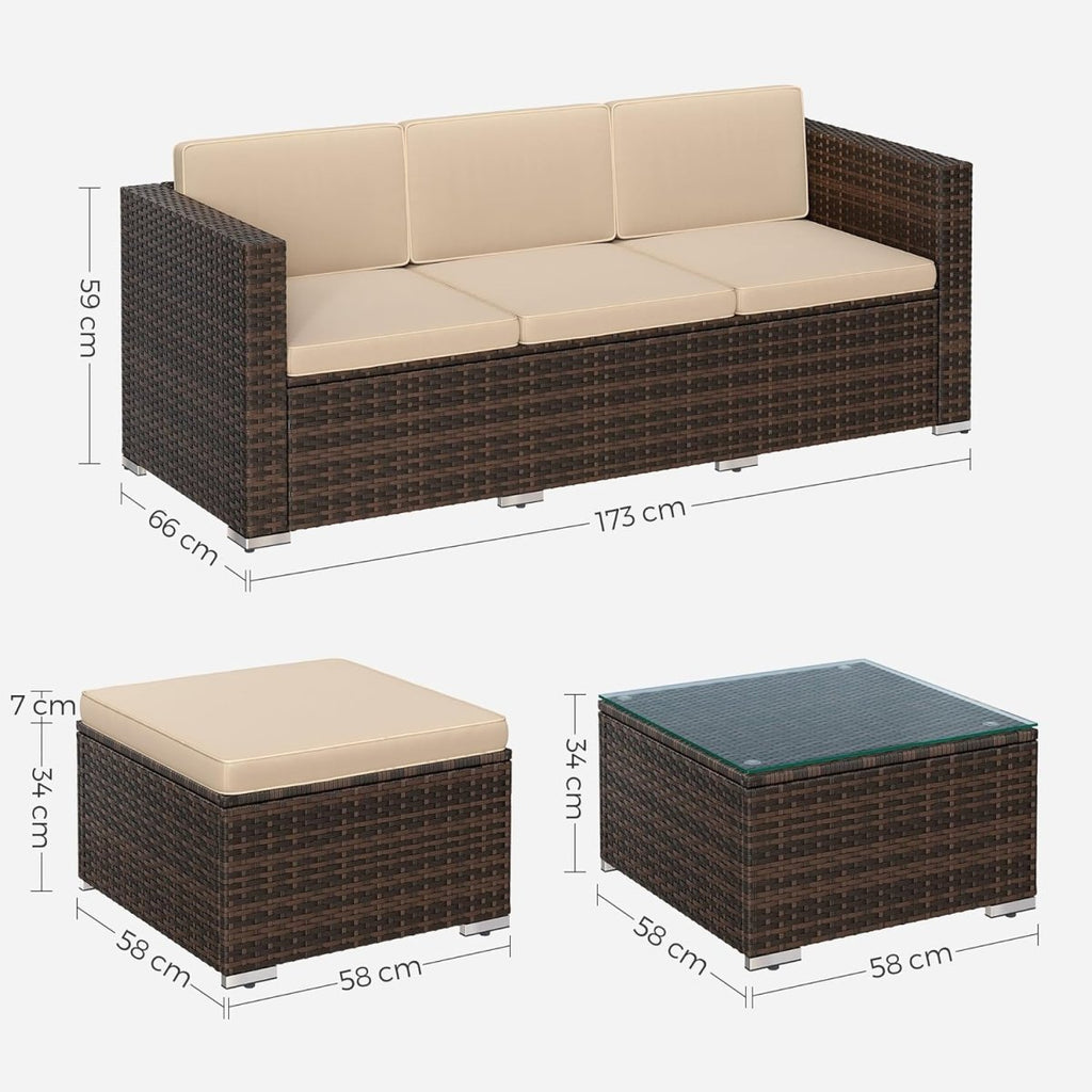 Loungeset met Tafel - Tuinbank - Tuinset - Polyrattan Tuinmeubelset