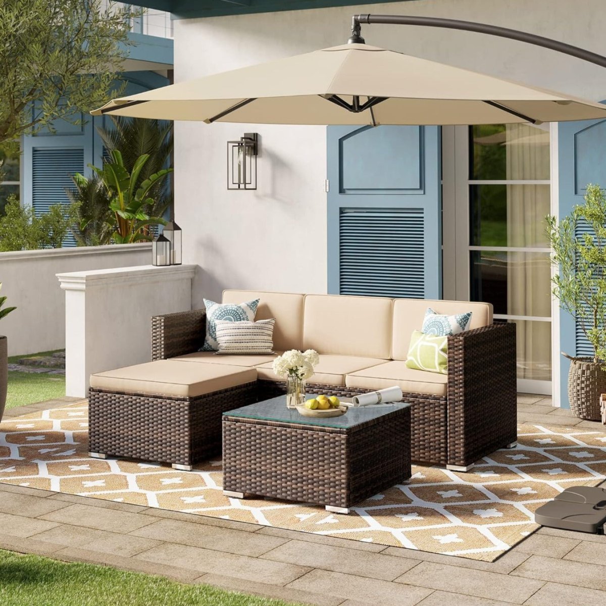 Loungeset met Tafel - Tuinbank - Tuinset - Polyrattan Tuinmeubelset