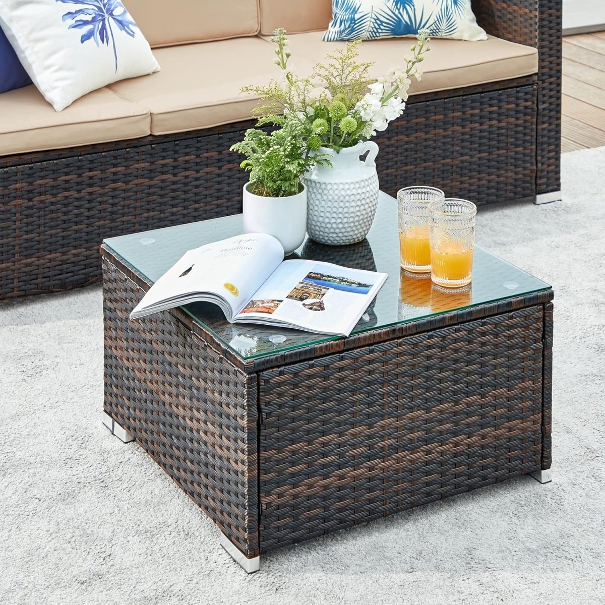Loungeset met Tafel - Tuinbank - Tuinset - Polyrattan Tuinmeubelset