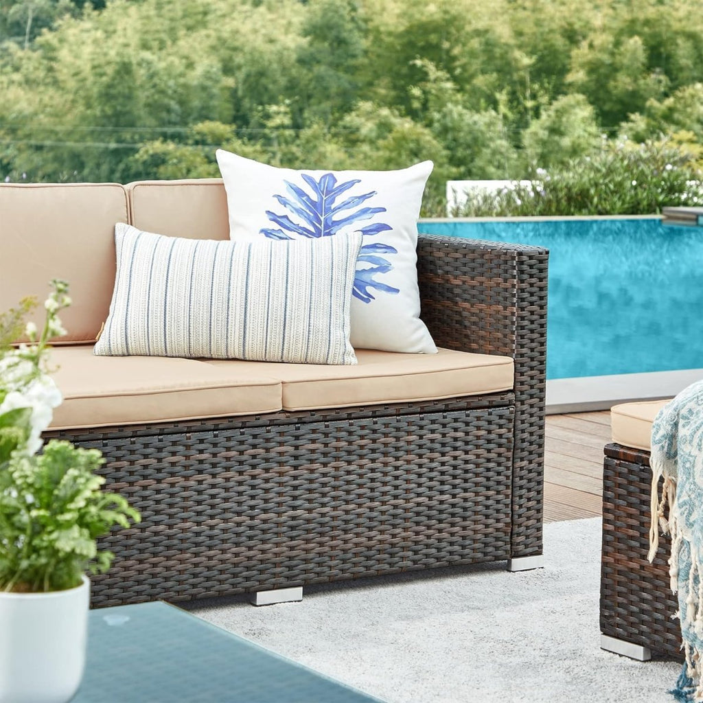 Loungeset met Tafel - Tuinbank - Tuinset - Polyrattan Tuinmeubelset