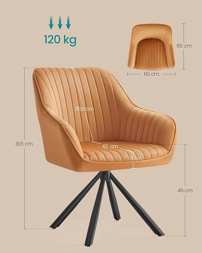 Luxe eetkamerstoel met armleuning en 360° draaibaar
