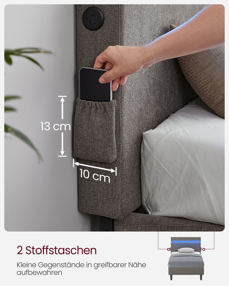 Modern bedframe met LED-verlichting - USB-oplaadmogelijkheden en opbergruimte