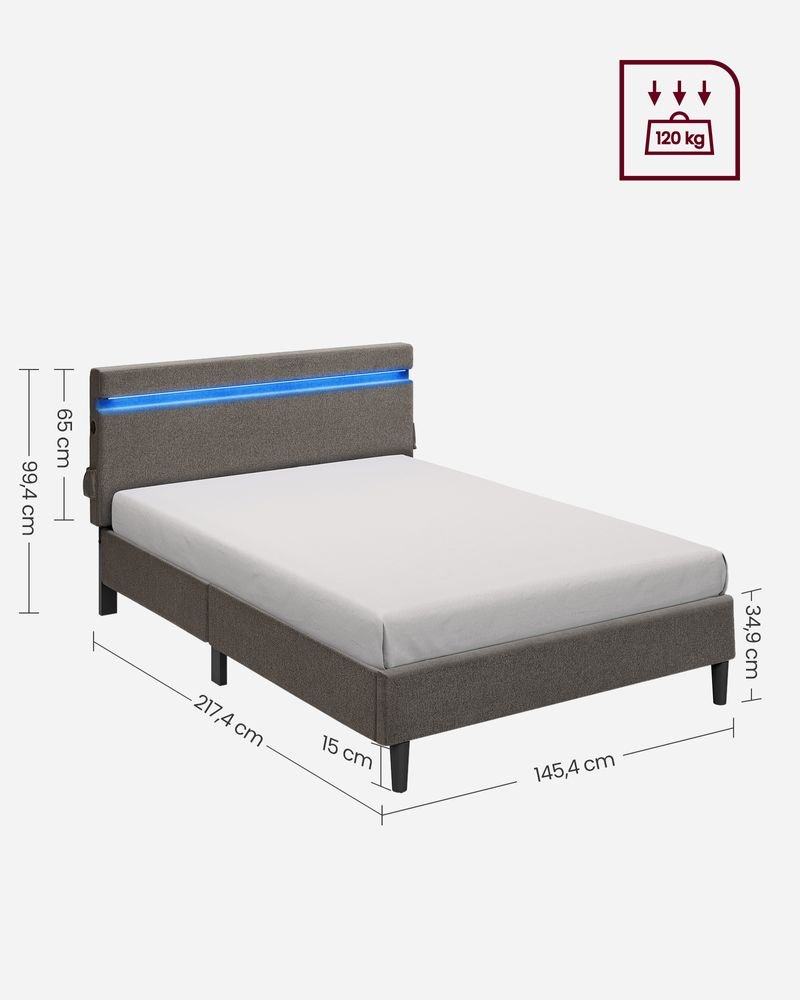 Modern bedframe met LED-verlichting - USB-oplaadmogelijkheden en opbergruimte